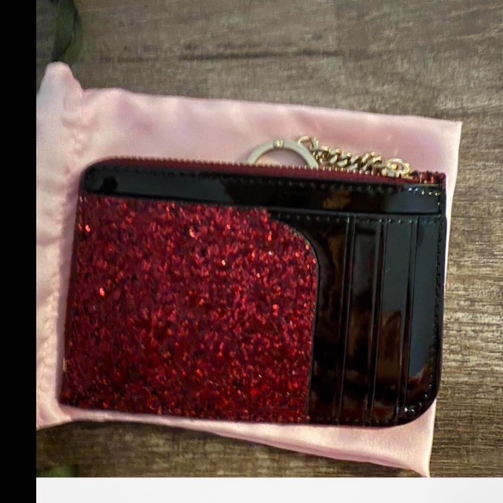Kate Spade Red Glitter Card Holder with Black Accents EUC